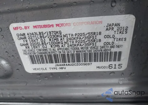 2012 Mitsubishi Outlander Sport Se z USA, uszkodzony, nr VIN JA4AR4AU2CZ009697